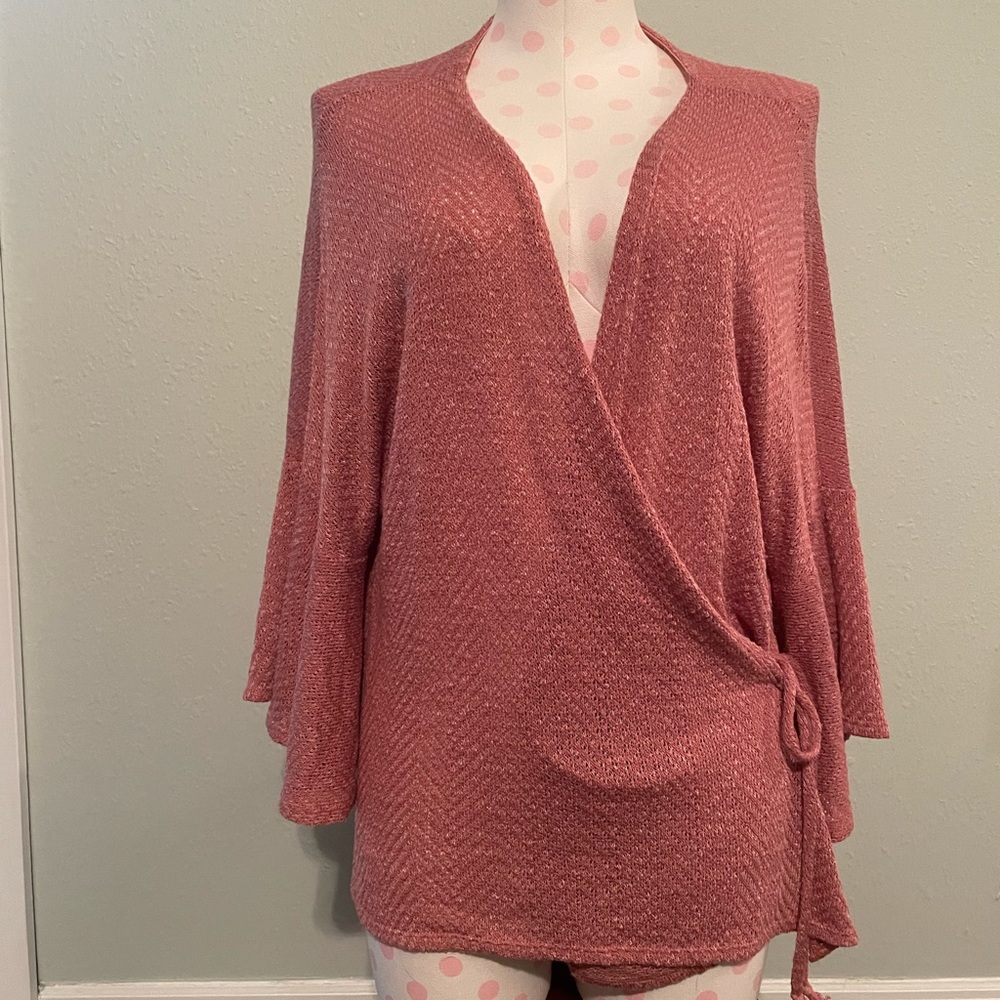 NWT Francesca’s Collection Alya wrap sweater. Color Rose Sz Lg